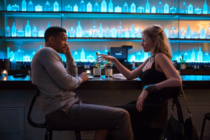 Will Smith and Margot Robbie at a bar
