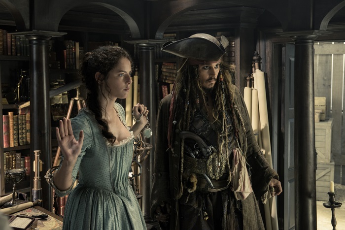 Kaya Scodelario and Johnny Depp as Jack Sparrow