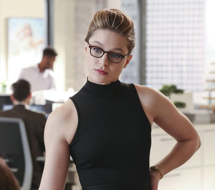 Melissa Benoist wearing glasses in an office