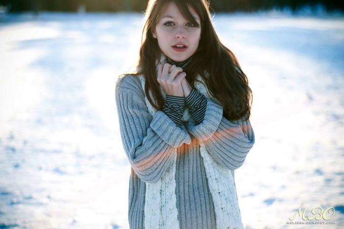 Melissa Benoist in a snowy field