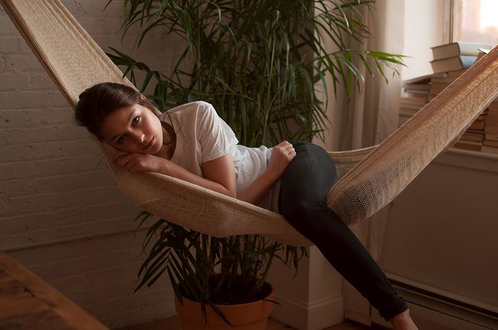 Melissa Benoist relaxing in a hammock