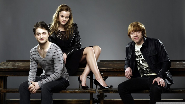 Daniel Radcliffe, Emma Watson, and Rupert Grint from Harry Potter
