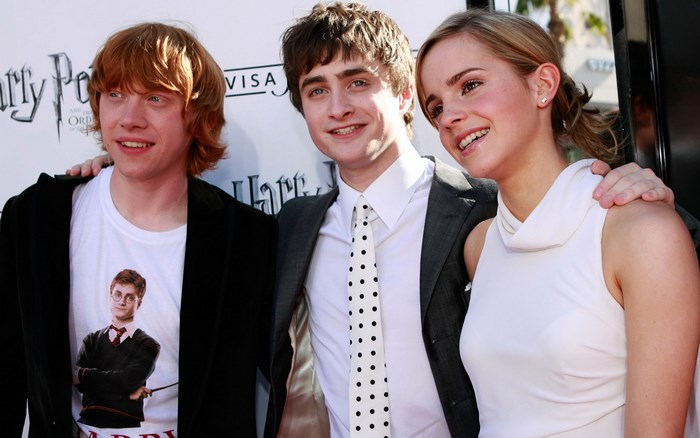 Daniel Radcliffe, Emma Watson, and Rupert Grint from Harry Potter