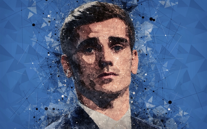 Antoine Griezmann portrait with abstract blue background