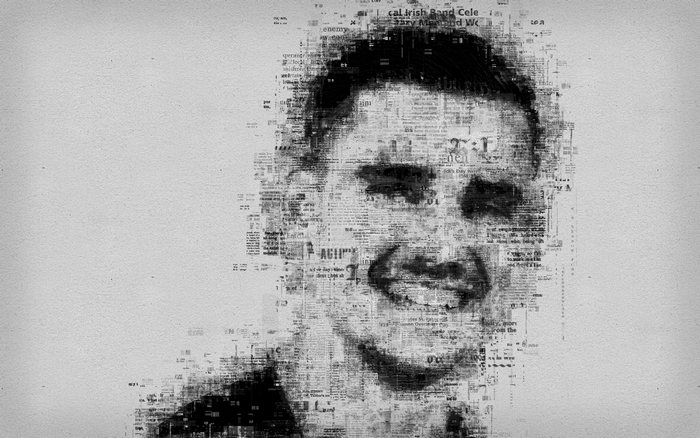 Portrait of Antoine Griezmann made of newspaper clippings