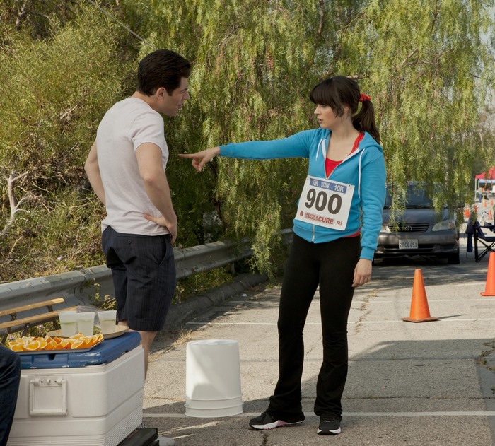 Max Greenfield and Zooey Deschanel at a 10K run