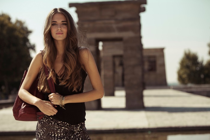 Clara Alonso Near Ancient Stone Structure