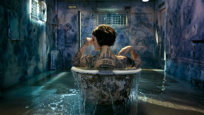Jaimie Alexander in a bathtub