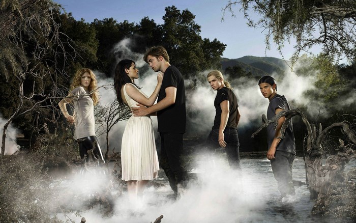 Twilight Saga characters in a misty forest