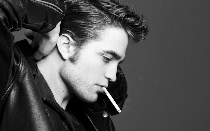Robert Pattinson in Leather Jacket Smoking