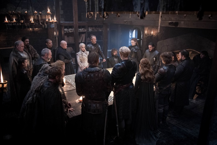 Game of Thrones characters in a war room