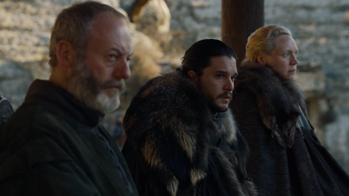 Davos Seaworth, Jon Snow, and Brienne of Tarth from Game of Thrones