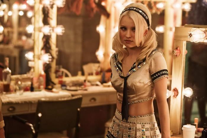 Emily Browning in costume backstage
