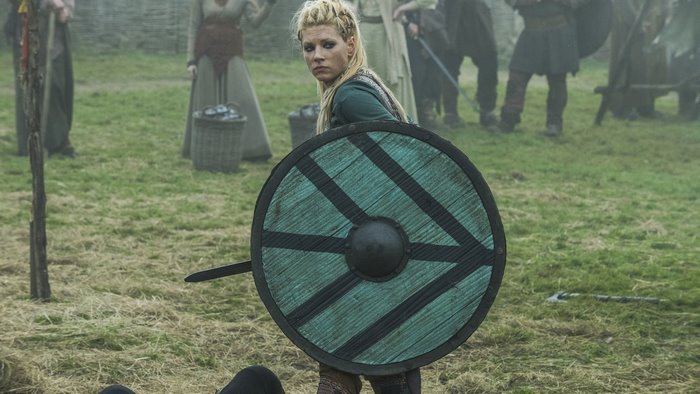 Lagertha from Vikings holding a shield