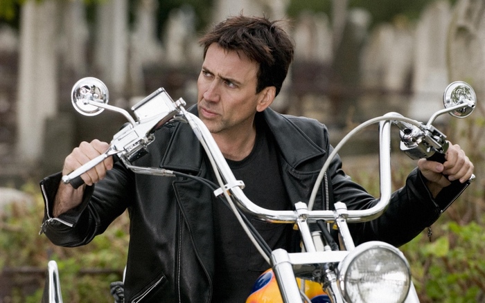 Nicolas Cage as Ghost Rider on a Motorcycle