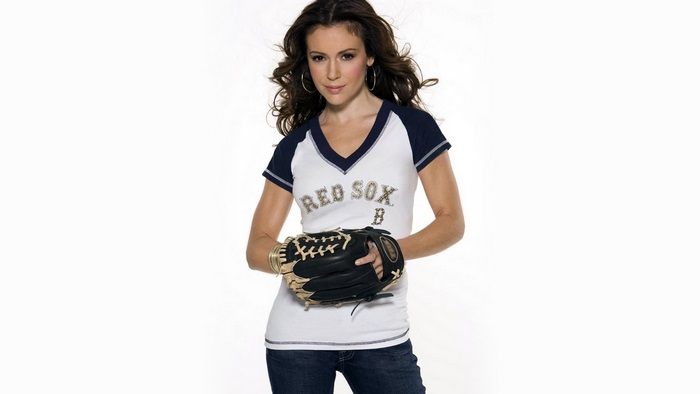 Alyssa Milano with Red Sox baseball glove