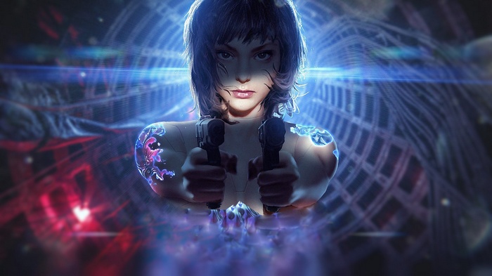 Motoko Kusanagi from Ghost in the Shell with guns