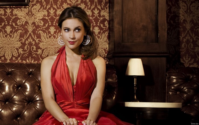 Alyssa Milano in a red dress
