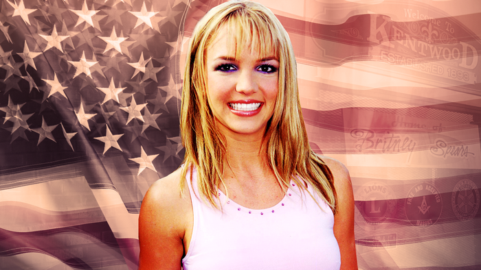 Britney Spears in front of American flag
