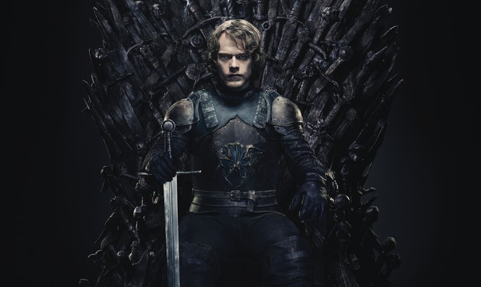 Alfie Allen as Theon Greyjoy on the Iron Throne