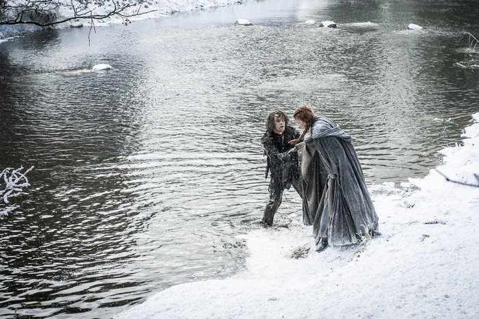 Theon and Sansa from Game of Thrones in winter