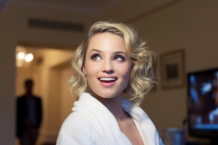 Dianna Agron wearing a white robe
