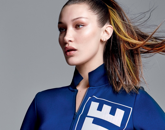 Bella Hadid in blue athletic wear