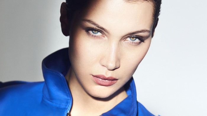 Bella Hadid in blue jacket