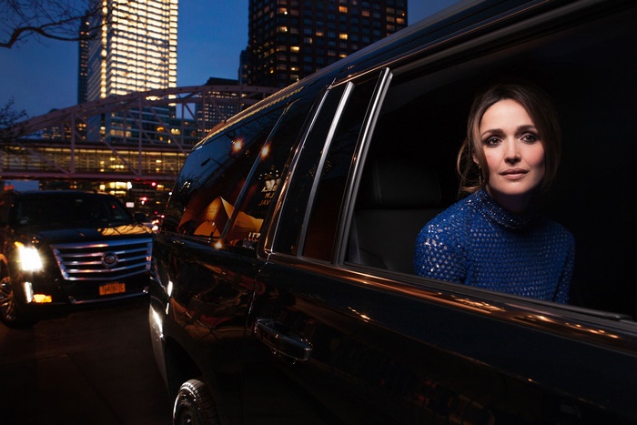 Rose Byrne in a car at night
