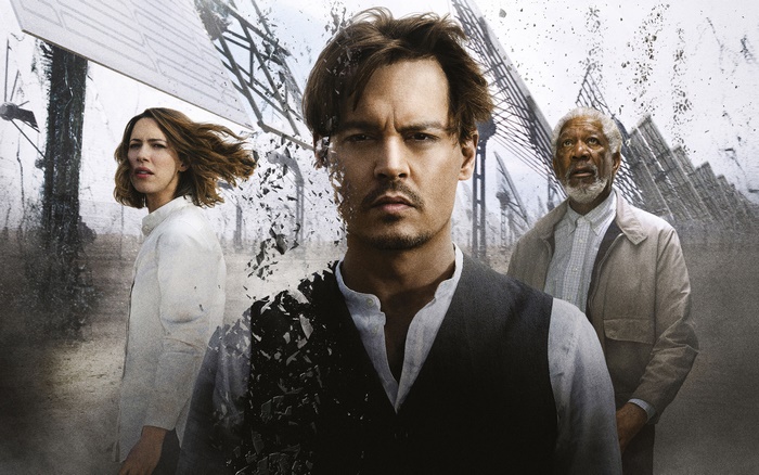 Transcendence movie poster with Johnny Depp, Rebecca Hall, Morgan Freeman