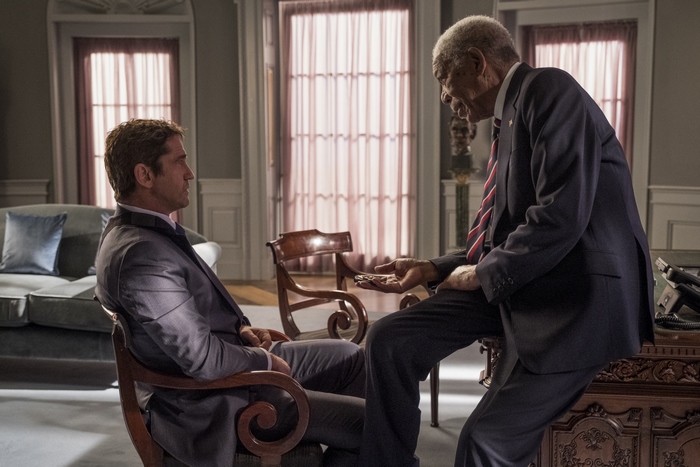 Morgan Freeman and Gerard Butler in a room