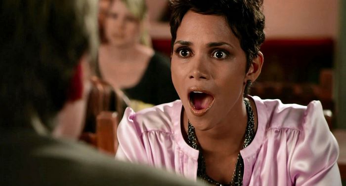 Halle Berry in a pink jacket
