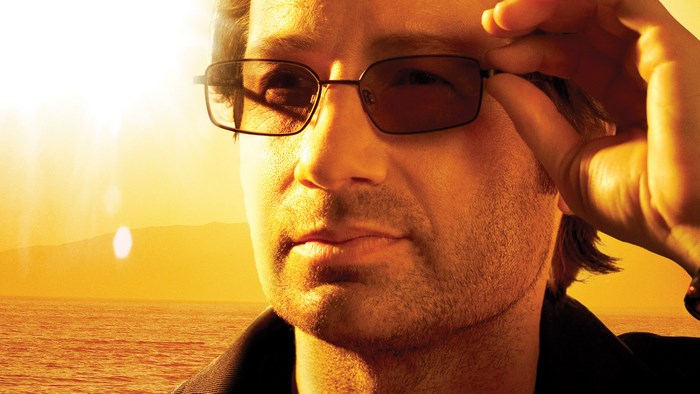 David Duchovny adjusting sunglasses at sunset