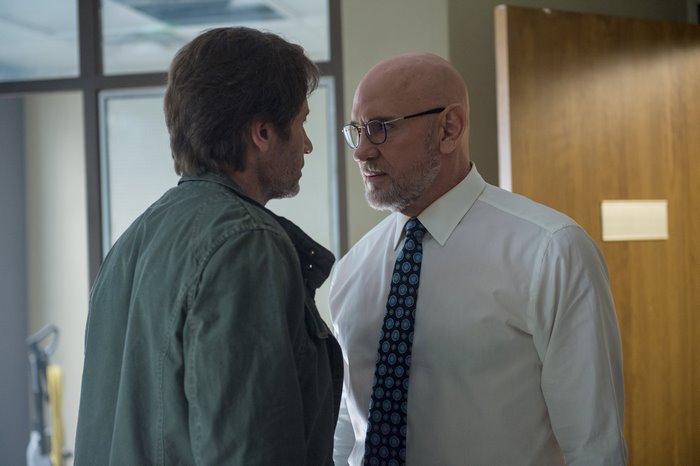 David Duchovny and bald man in office