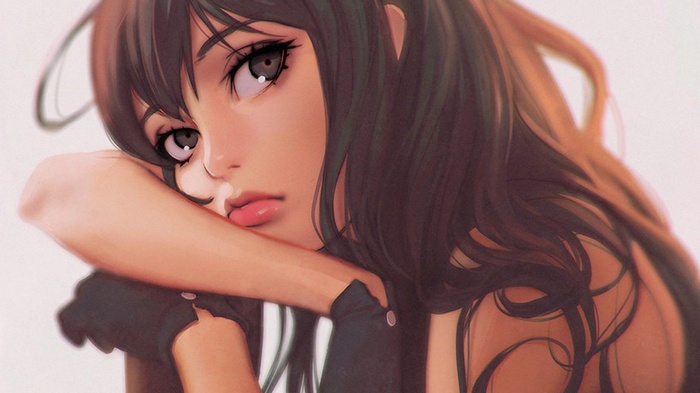 Anime girl resting her head on her arm