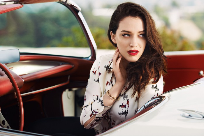 Kat Dennings in a vintage car