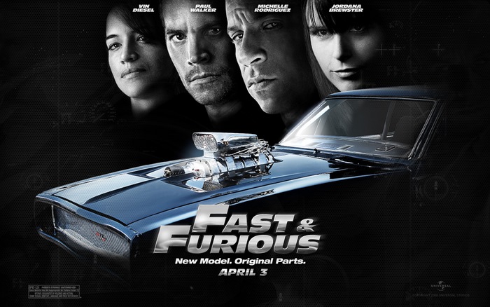 Fast & Furious Poster with Vin Diesel, Paul Walker, Michelle Rodriguez, Jordana Brewster