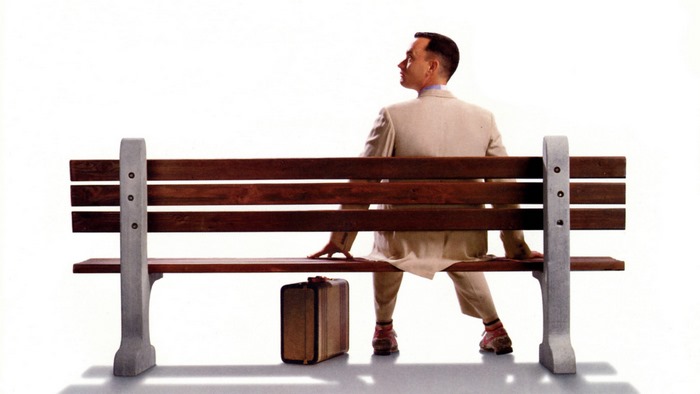 Forrest Gump sitting on a bench