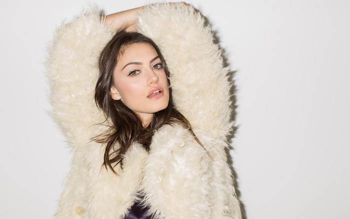 Phoebe Tonkin in a fluffy white coat