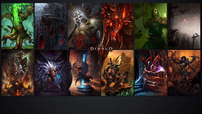 Diablo characters and scenes collage