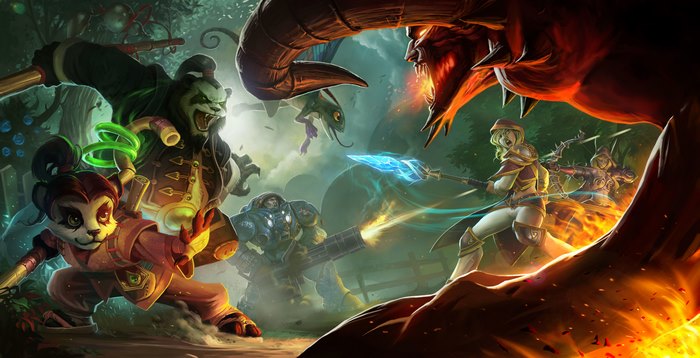 Pandaren and Diablo characters in battle