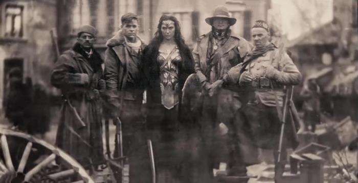 Wonder Woman and soldiers in a historical setting