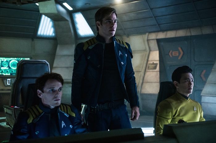 Chris Pine from Star Trek in a spaceship bridge