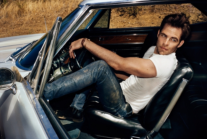 Chris Pine in a vintage car