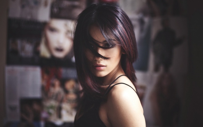 Woman with hair covering face