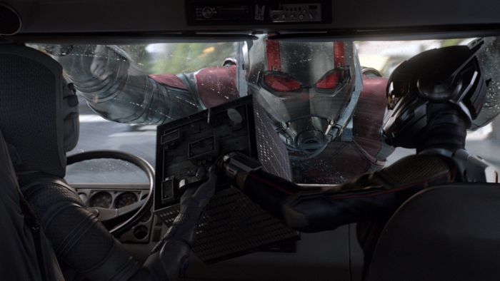 Ant-Man and Wasp in a car
