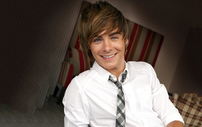 Zac Efron in a white shirt and tie