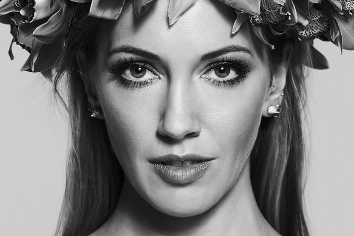 Katie Cassidy wearing a flower crown