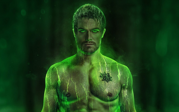 Stephen Amell as Green Arrow with green energy