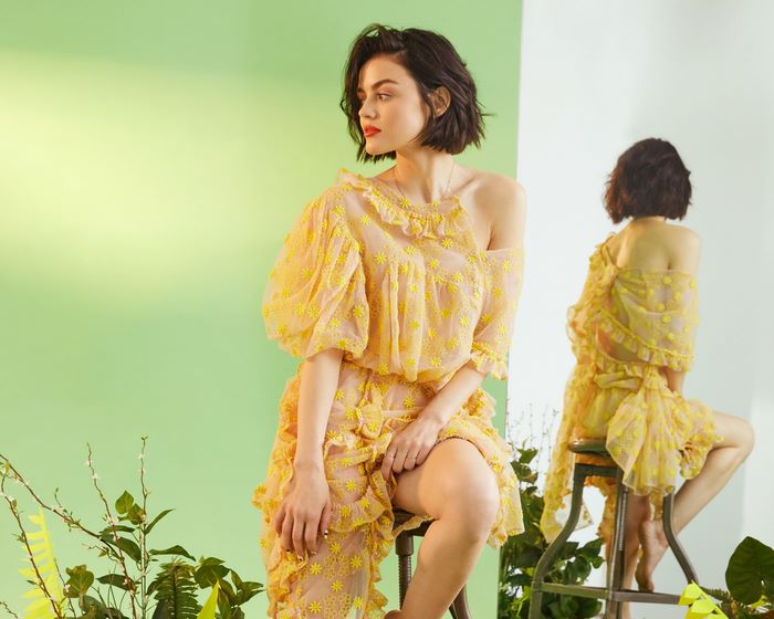 Lucy Hale in a yellow dress